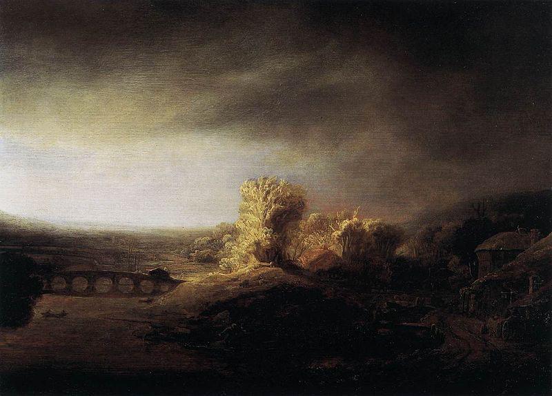 REMBRANDT Harmenszoon van Rijn Landscape with a Long Arched Bridge